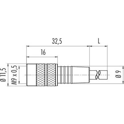 Technical drawing of a plug with dimensions: Total length 32.5 mm, diameter 11.5 mm, thread M9 x 0.5 mm, section length 16 mm.