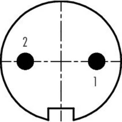 Diagram of an electrical connector with two labelled contacts, '1' and '2', arranged within a circular plug.