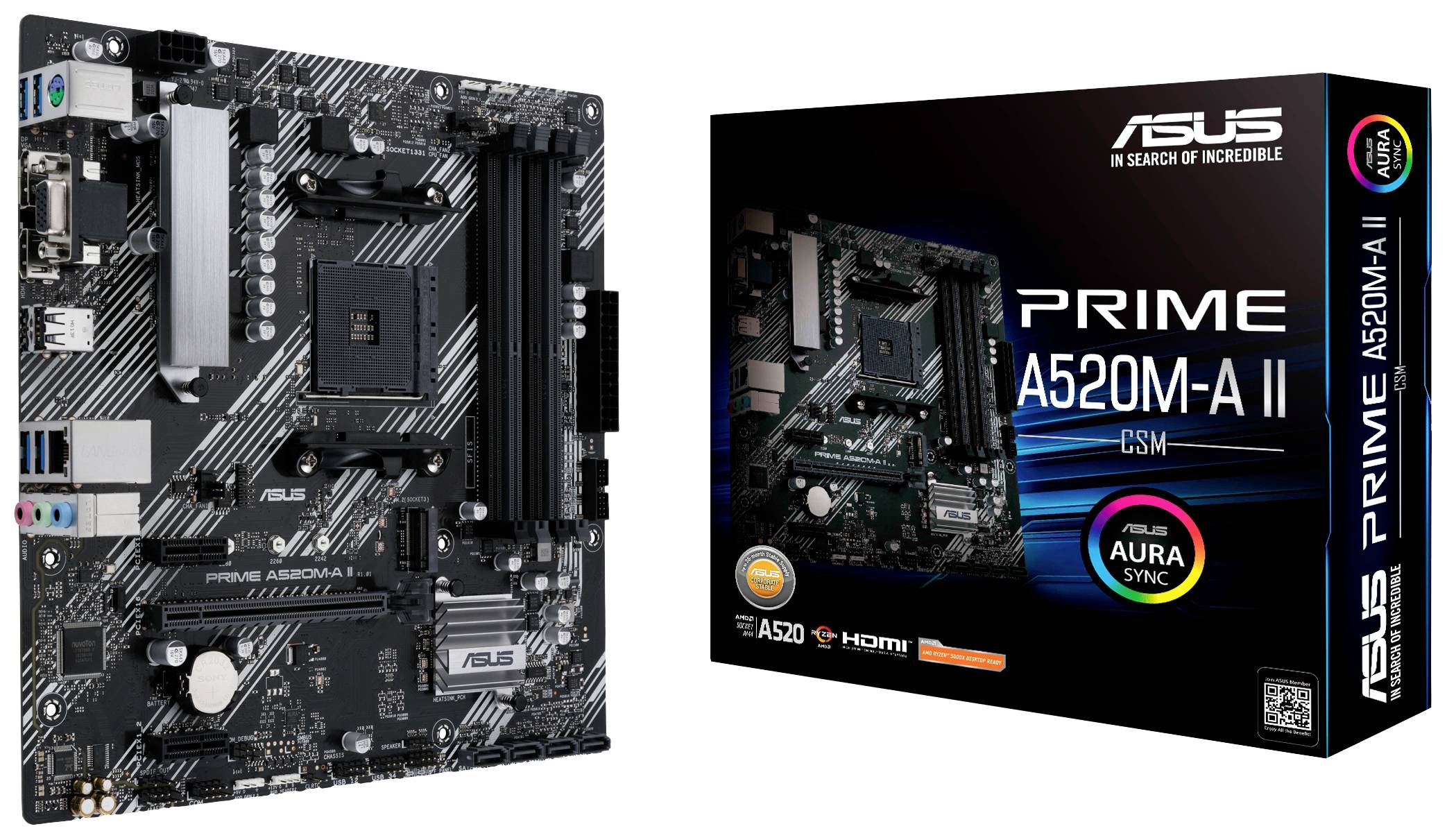 Asus PRIME A520M-A II Motherboard PC base AMD AM4 Form factor (details) ATX Motherboard chipset AMD® A520-5