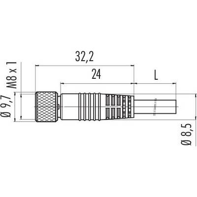 A technical drawing of a plug with dimensions: Total length 'L', width 8.5 mm, M8 x 1 thread, length 32.2 mm, plug-in area 24 mm.