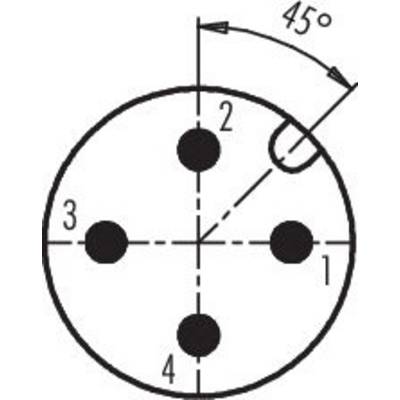Diagram of a connector with five pins, numbered 1 to 5. Pin 1 is marked at 45 degrees.