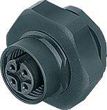 A black, hexagonal connector with multiple pins, suitable for industrial applications.