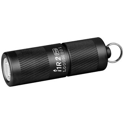 A small, black torch with a textured surface and keyring, marked with 'I1R 2 Pro'.