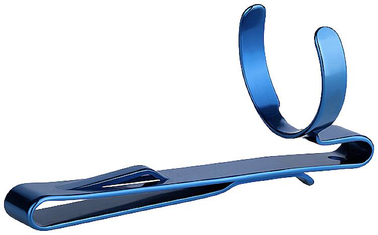 A blue, curved metal bottle neck lying on a flat surface.