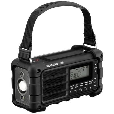 A portable, black radio with a handle and display showing the frequency '90.8 FM'. A speaker is visible on the left side.