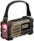 A portable radio with a robust design and carrying handle. It features a digital display, control buttons, and an illuminating LED lamp.