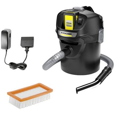 Kärcher Ash Vacuum, black, with flexible suction hose and attachment, including charger and filter. Ideal for fireplace cleaning.