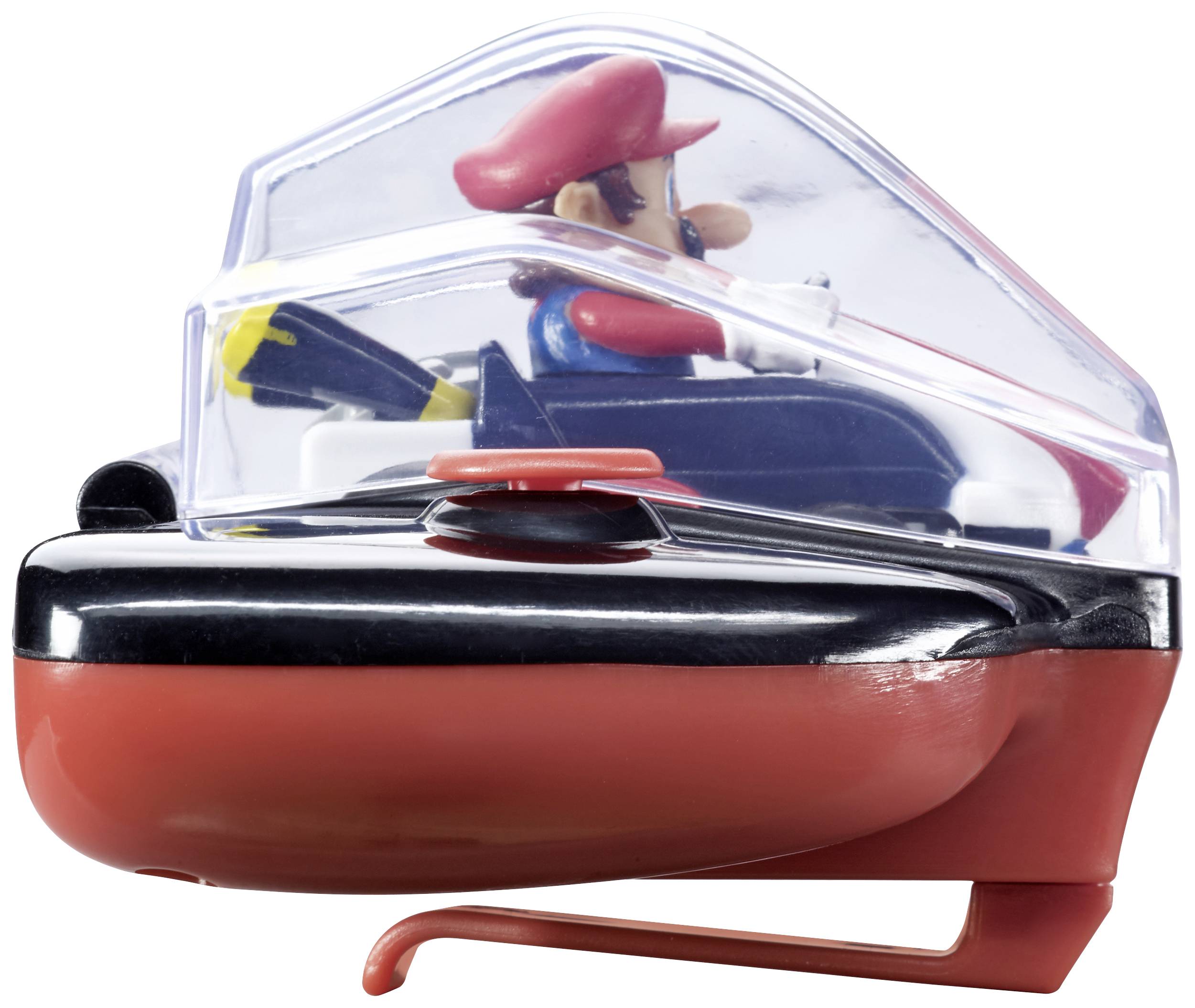 Toy Figure: Red helmet, blue overalls, seated in a small vehicle with a transparent protective shield.