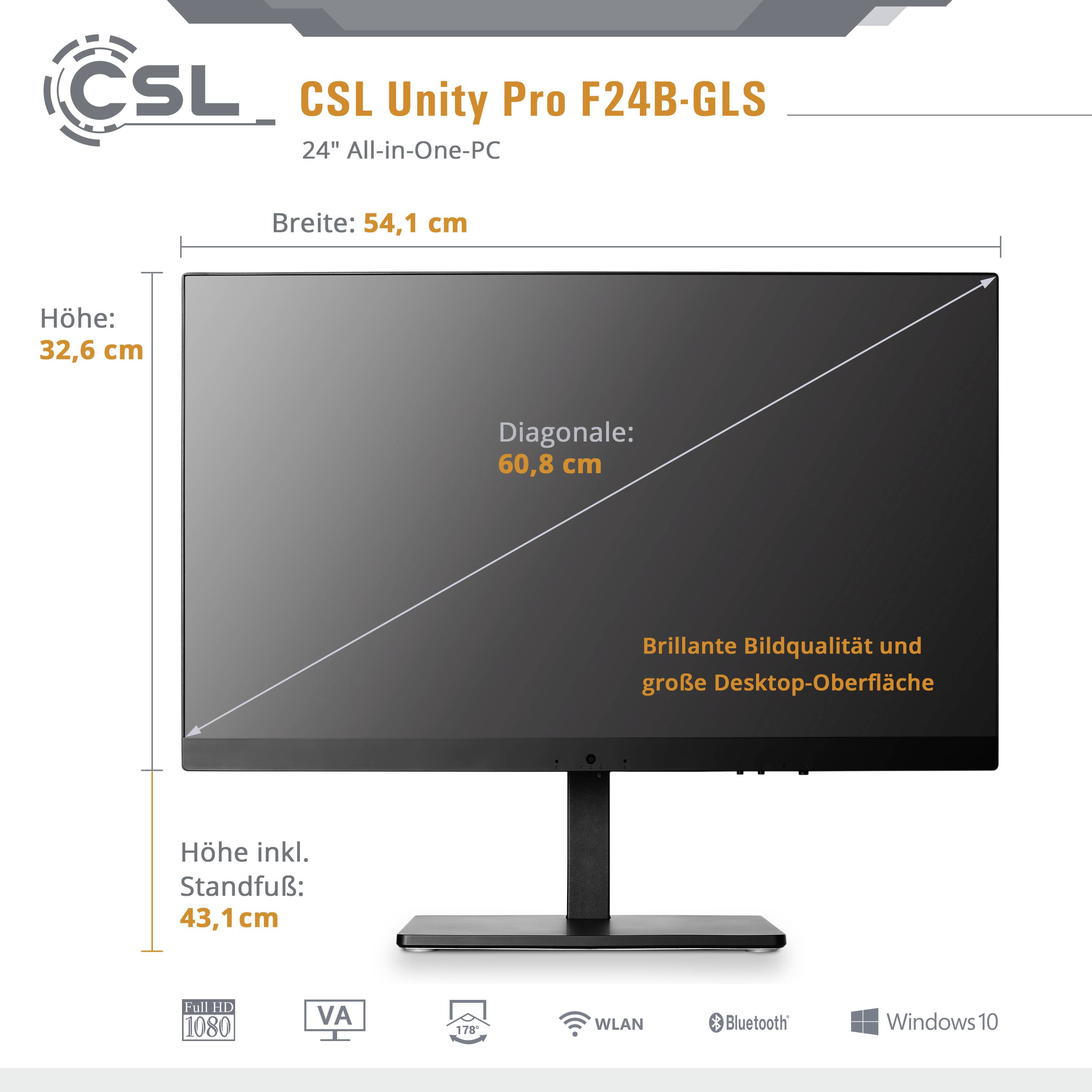 CSL Computer All-in-one PC Unity PRO F24B-GLS 60.5 cm (23.8 inch) Full HD Intel® Celeron® N4120 2.6 GHz 16 GB RAM 512 GB-1