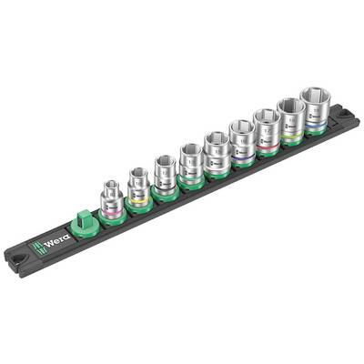 'Wera' socket wrench set: ten sockets in ascending sizes on a holder with colour-coded markings for size identification.