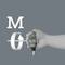 A hand holds a torque wrench displaying 'M' and a rotating arrow, symbolising the application of torque.