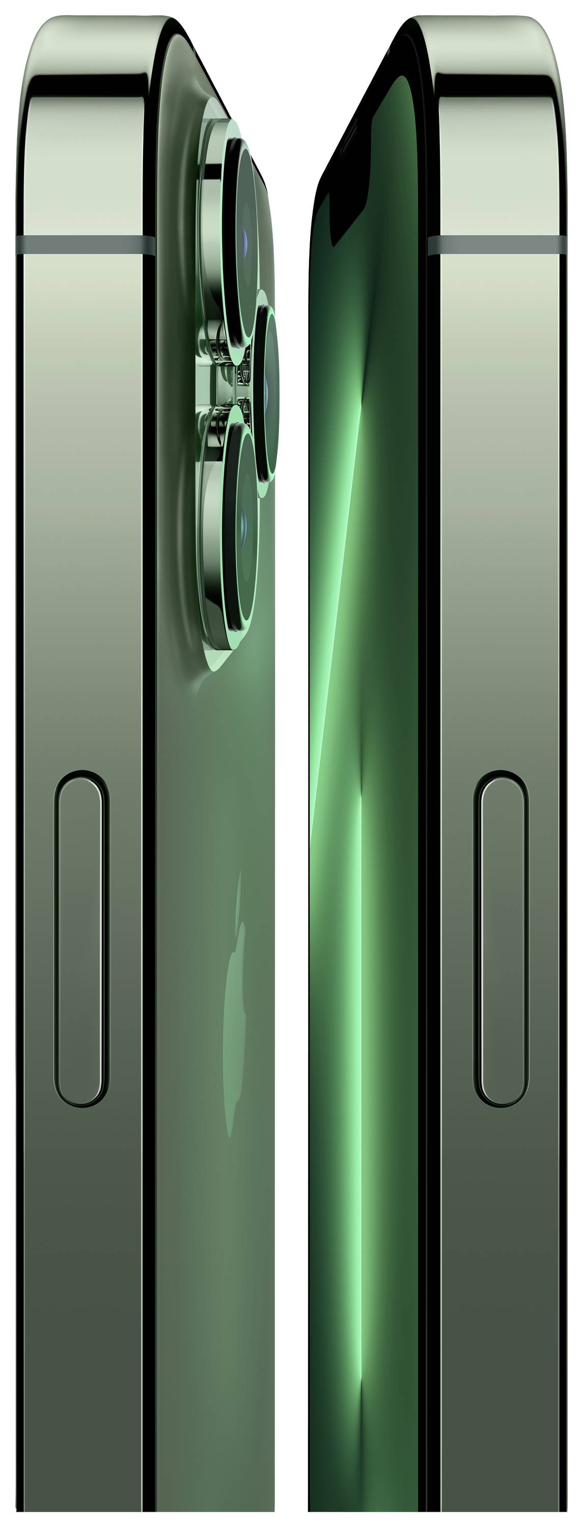 Smartphone viewed from the side in green, showing camera and buttons.