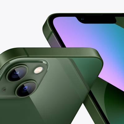 Two green smartphones, one showing the rear with camera lenses and LED flash, the other displaying the front with a screen cutout.