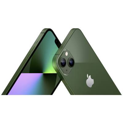 Two green smartphones at a diagonal angle; one showing the screen with a colourful background, the other displaying the back with a camera.