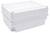 A rectangular, white electrical enclosure with round cutouts on the sides. It is used to house electrical components.