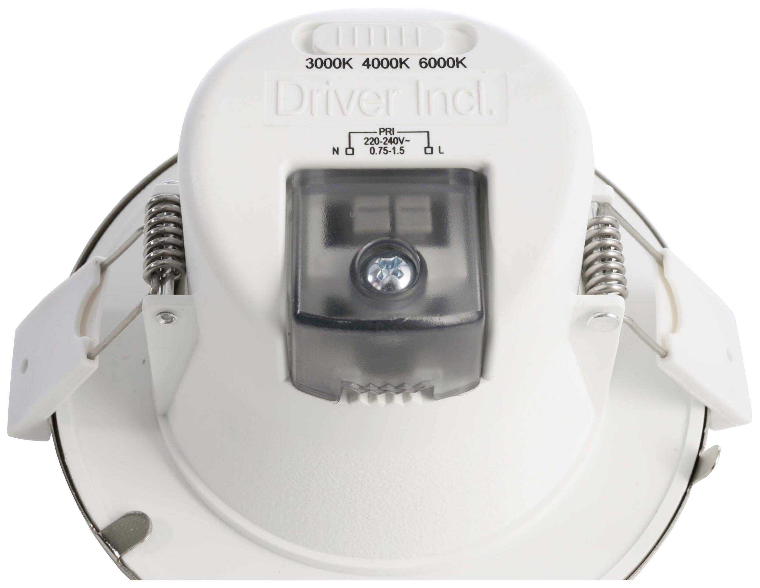 LED ceiling recessed luminaire with integrated driver control. Colour temperatures of 3000K, 4000K, 6000K are selectable.