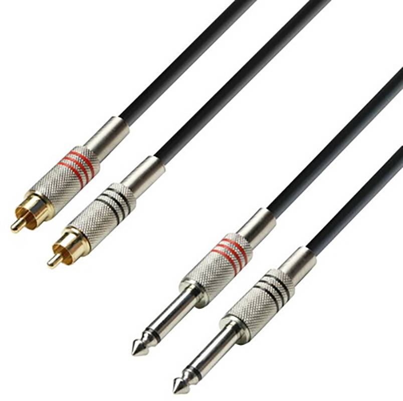 Adam Hall K3TPC0100 Audio/phono Cable [2x RCA plug (phono) - 2x Jack plug 6.3 mm (mono)] 1 m Black