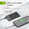 'Ultra-fast charging' with power bank: 55% charge in 30 minutes at 22.5W. Image shows power bank next to charger with fully charged battery.