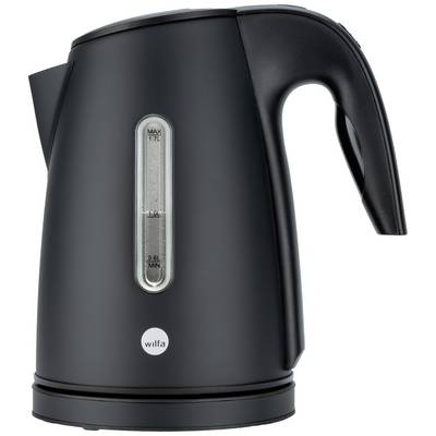 Black electric kettle with 1.7 litre capacity, side water level indicator and ergonomic handle.