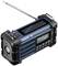 A portable outdoor radio with a solar panel, robust protective frame and digital display, showing 'SELF'.
