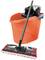 A red bucket with a black attachment for cleaning and a mop with a long handle, suitable for floor cleaning.