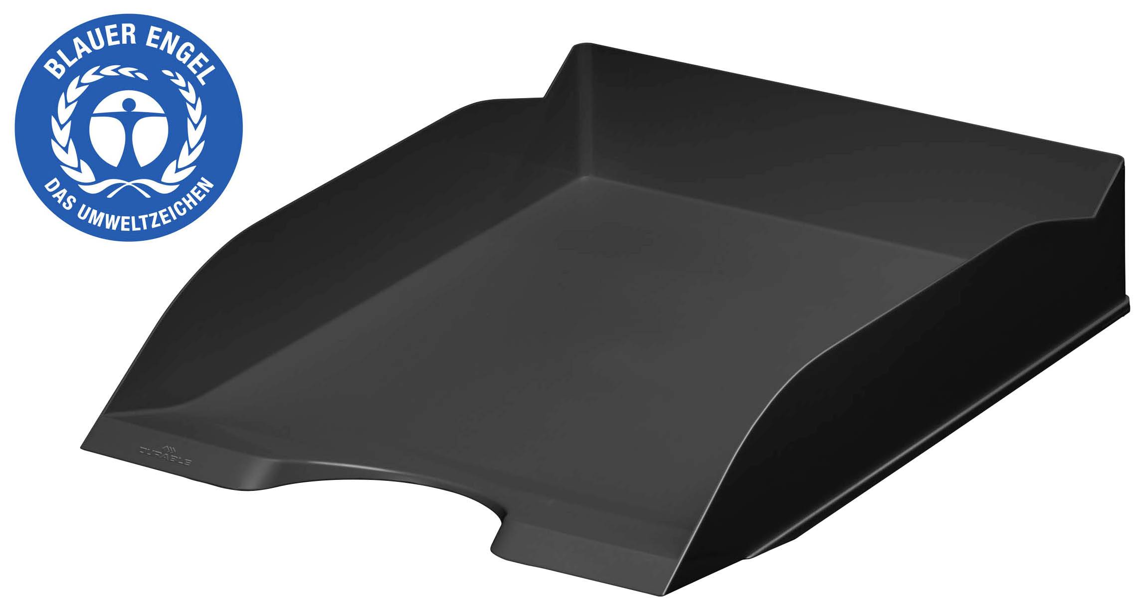 A black storage compartment with the 'Blue Angel' environmental seal in the top left corner, signalling sustainability.