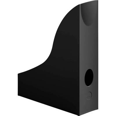 A black magazine folder with an oval opening on the side, suitable for storing documents or magazines.