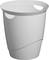 A white, modern waste bin with two side handle openings, suitable for offices or homes.