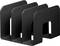 Black, three-tier document tray for organising papers on the desk.