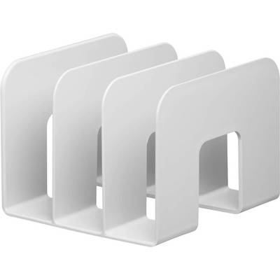 A white, triple plastic letter rack with a curved design for organising letters or documents.