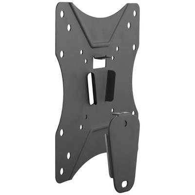 Black metal TV wall mount with multiple fixing holes and a detachable lower section.