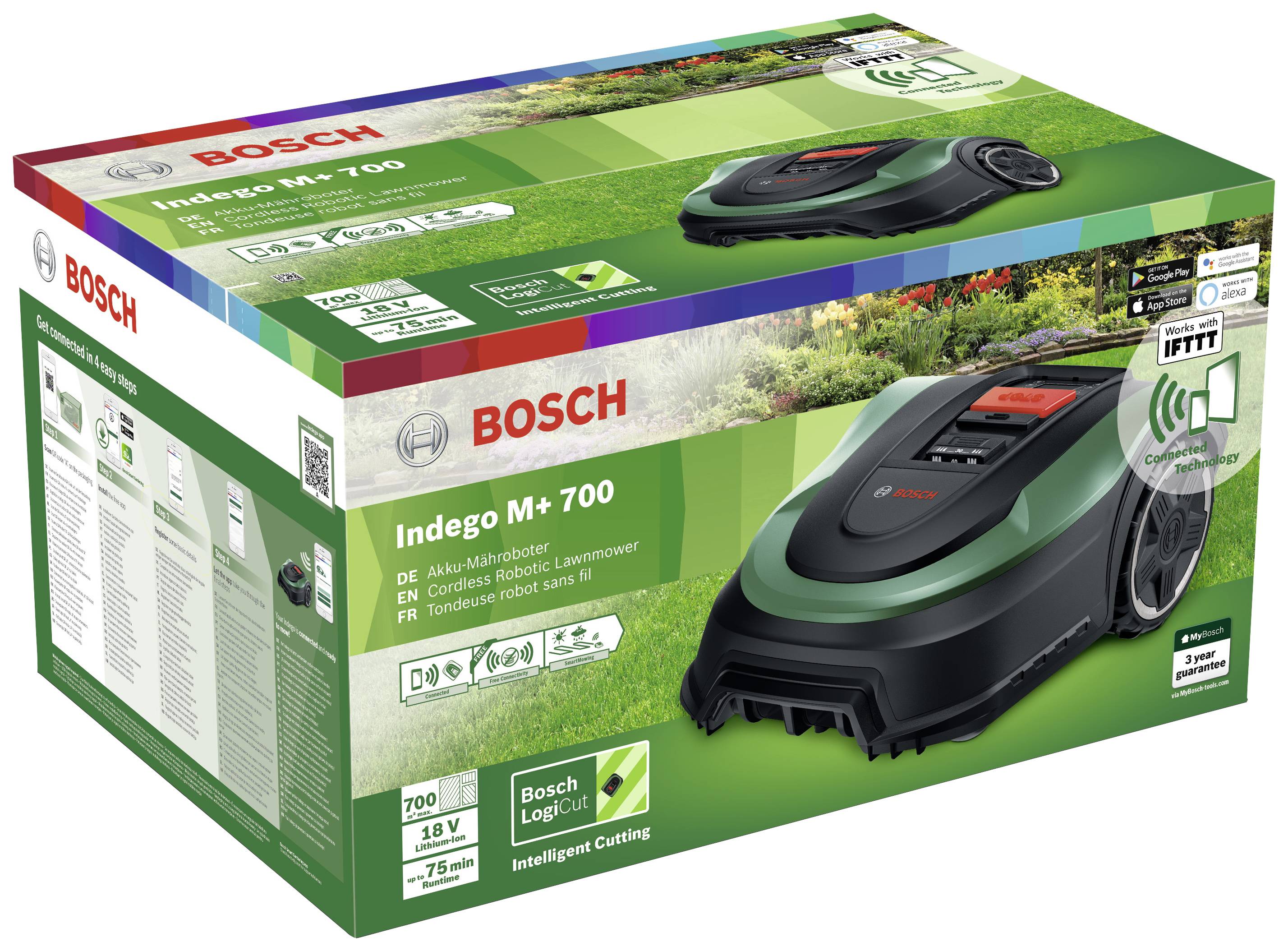 Bosch Home and Garden 06008B0333 Indego M+700 Robotic lawn mower Suitable for areas up to 700 m²-1