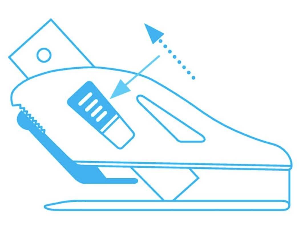 A simplified graphical representation of a blue office hole punch perforating a sheet of paper. An arrow indicates the punching direction.
