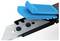 A safety knife with a blue slider that reveals a blade, suitable for versatile cutting tasks.