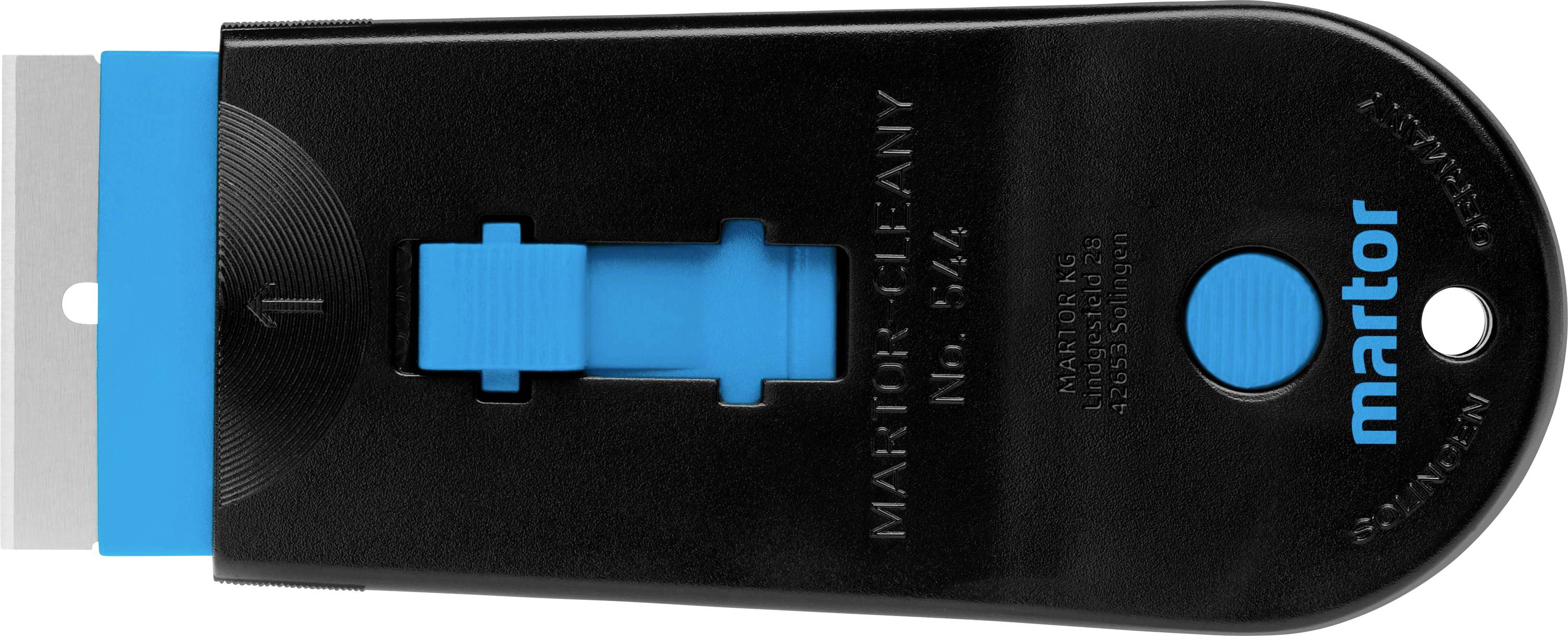 'Plastic scraper with retractable blade and ergonomic handle, suitable for surface cleaning and industrial use.'