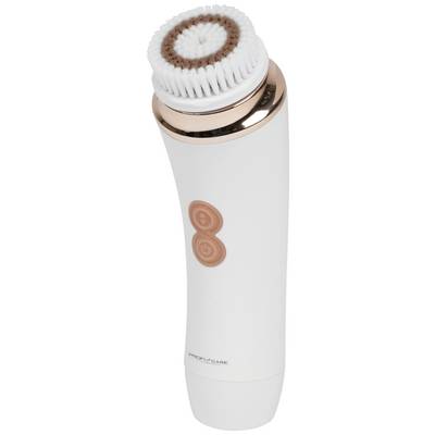 A facial cleansing device with a white brush head and rose gold accent. Ideal for daily skincare.