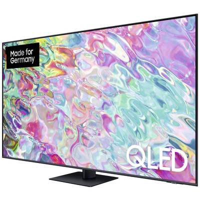 A television with a vibrant, colourful display. Top left, a marking reads: 'Made for Germany'. Bottom right, the inscription: 'QLED'.