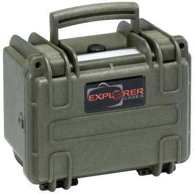 Robust, green explorer suitcase with carry handle and reinforced corners. Suitable for protecting delicate equipment.