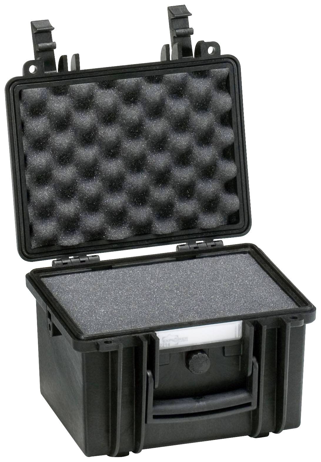 Black, open protective case with foam padding, suitable for the safe storage and transportation of delicate items.
