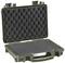 An opened, green, robust suitcase with foam lining, suitable for protecting delicate equipment or gear.