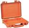 Orange, open protective case with robust edging and secure closure. Suitable for safely transporting delicate equipment.
