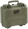 Green explorer suitcase with carry handle, robust design, suitable for securely transporting delicate items.