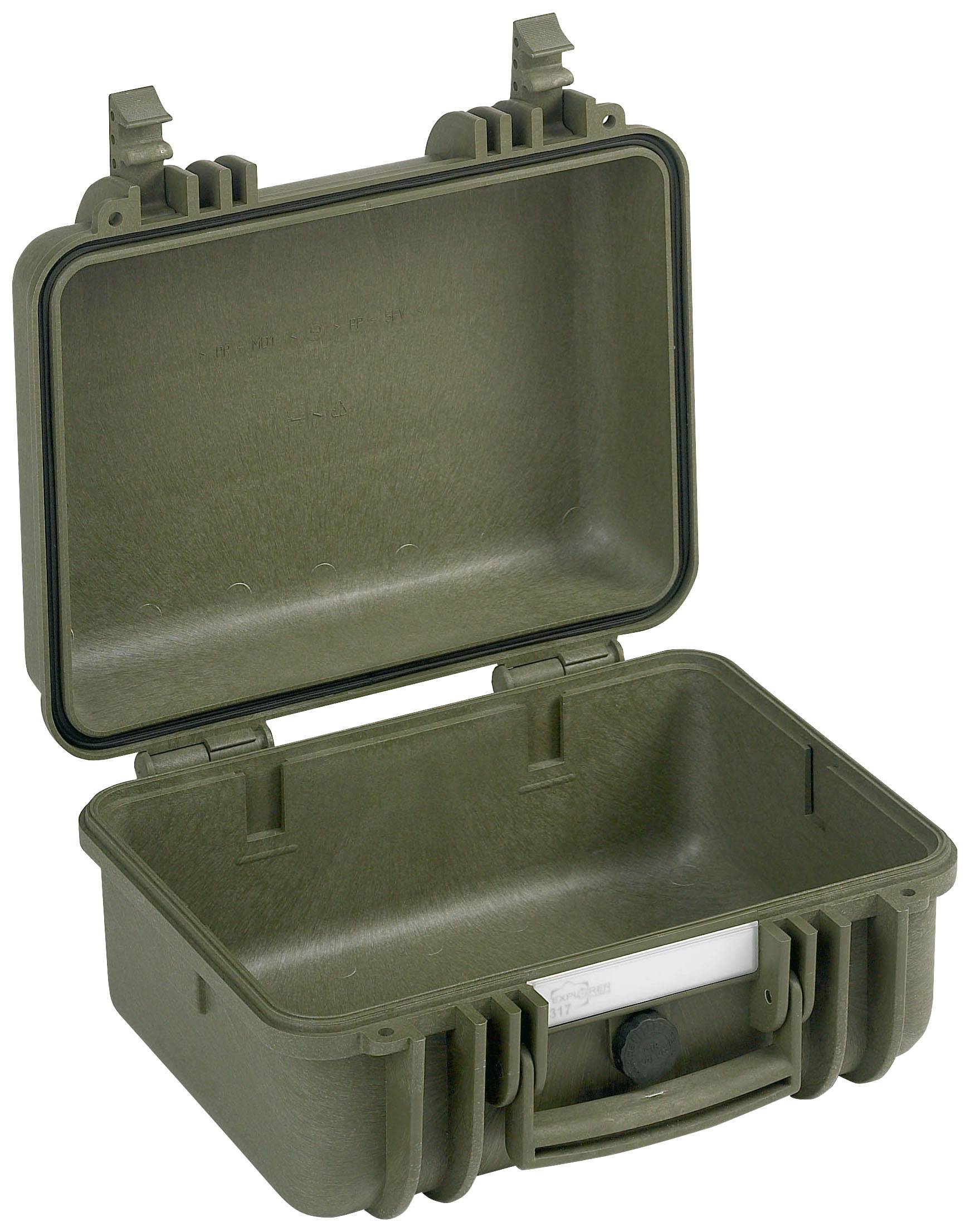 A robust, olive-coloured transport case with foam lining. Ideal for delicate equipment or tools.