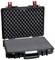 An open, empty black foam case with red fastenings. When opened, it reveals the structured interior padding.