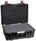 Open, robust black transport case with foam padding in the lid, suitable for securely transporting delicate items.