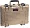 A durable, beige hard-shell suitcase with carry handle, 'Explorer Cases' brand logo on the front, suitable for secure transportation.