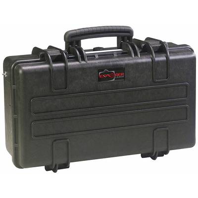 Black, robust suitcase with carry handle, suitable for the secure transportation of equipment. Brand name visible on the front.
