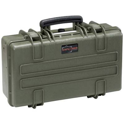 A robust, green protective case with a black handle and 'Explorer Case' logo, suitable for securely transporting delicate equipment.