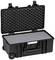 Black, robust suitcase with open lid, interior foam padding to protect delicate items.