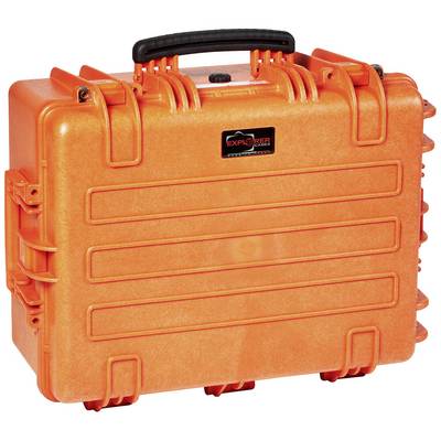 An orange protective case with a black handle, robust and of medium size, suitable for the secure transportation of delicate equipment.